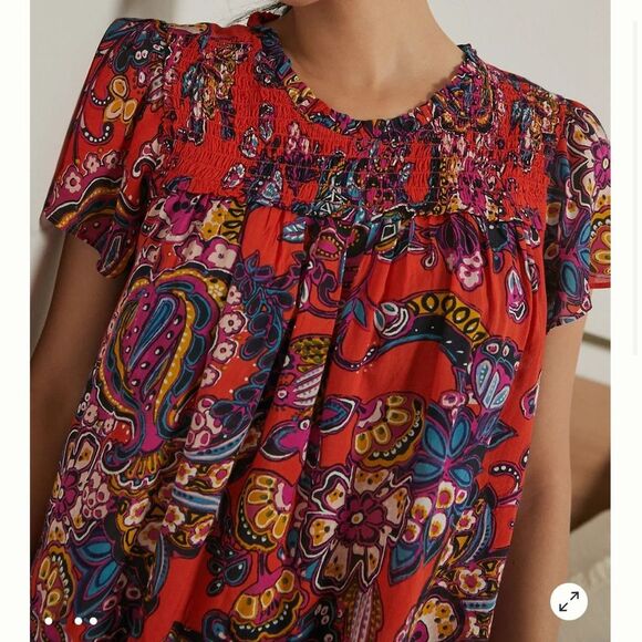 by Anthropologie Sz XS Sweet Dreams Paisley Floral Lightweight Smocked Sleep Top - Picture 1 of 16